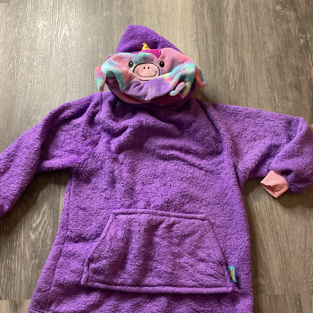 Kids Pet Huddle Cozy Purple Kids Hoodie With Unicorn Design